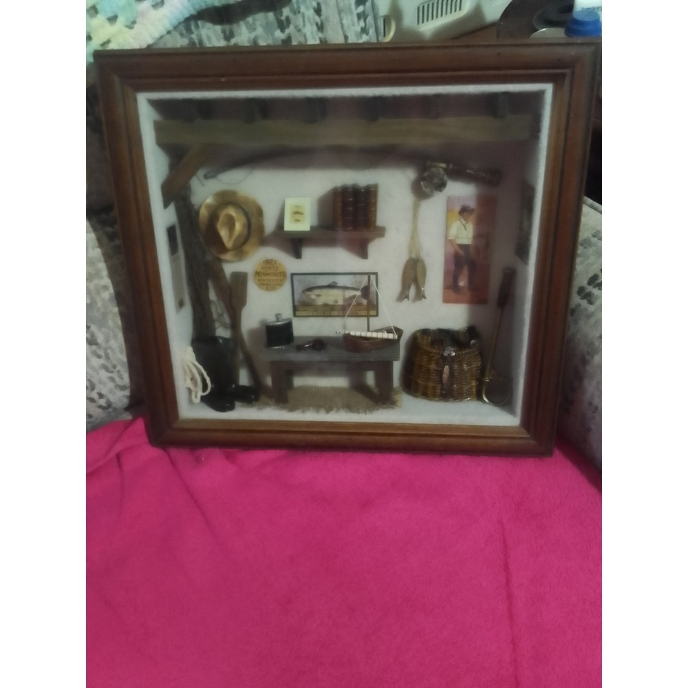 Minnesota Trout Fishing Shawdow Box Wood Framed Cabinet Demensions Are 15" X 14"